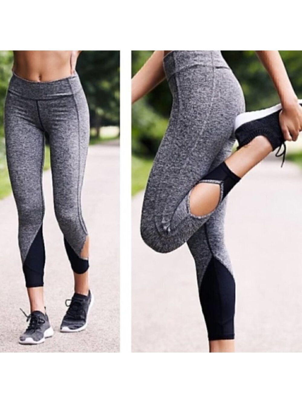 Free People Movement Ace Heather Grey Leggings with Mesh and Cutouts